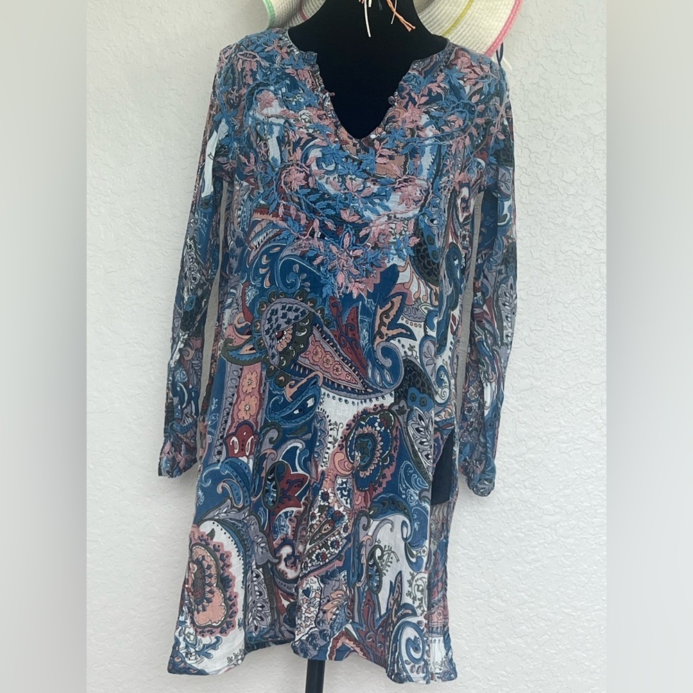 Raj Blue and Pink Long Sleeve Sheath Dress